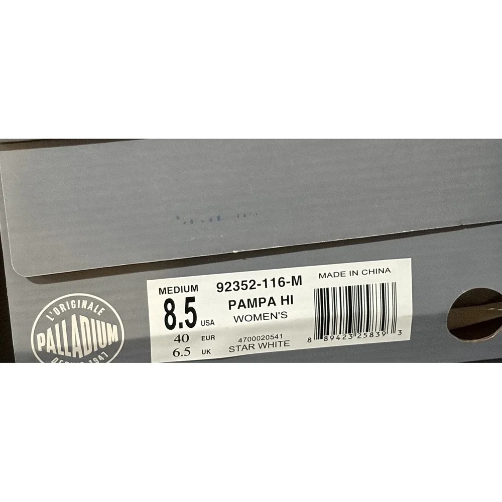 Palladium Pampa Hi Womens 8.5 Star White Canvas Ankle Combat Boots Lug Sole
